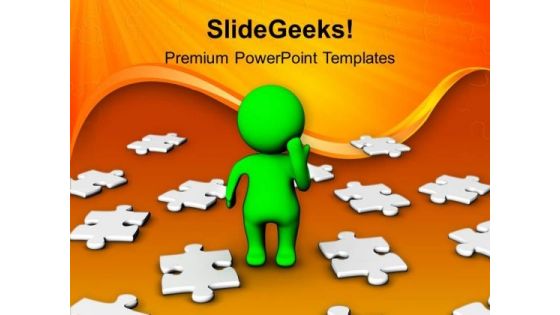 3d Man Making Decision With Puzzle Pieces PowerPoint Templates Ppt Backgrounds For Slides 0413