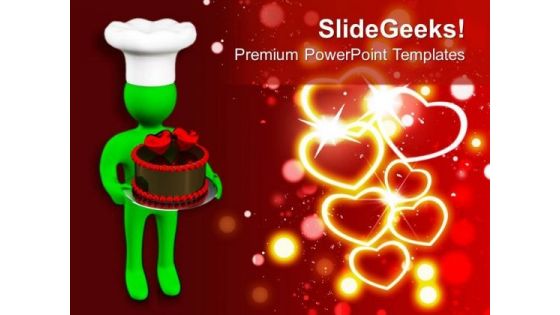 3d Man Offering Valentines Cake With Hearts PowerPoint Templates Ppt Backgrounds For Slides 0213