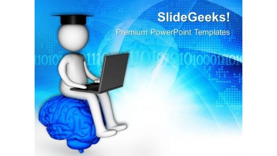 3d Man On Brain With Laptop PowerPoint Templates Ppt Backgrounds For Slides 0813