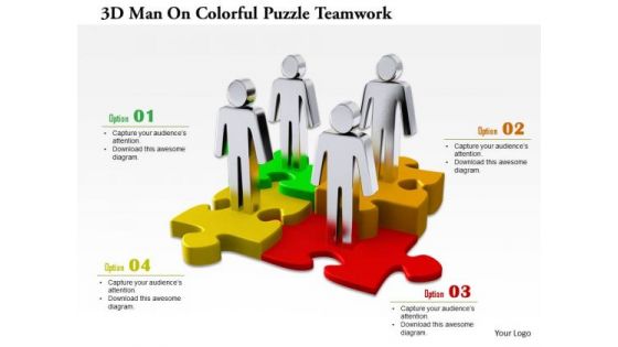3d Man On Colorful Puzzle Teamwork