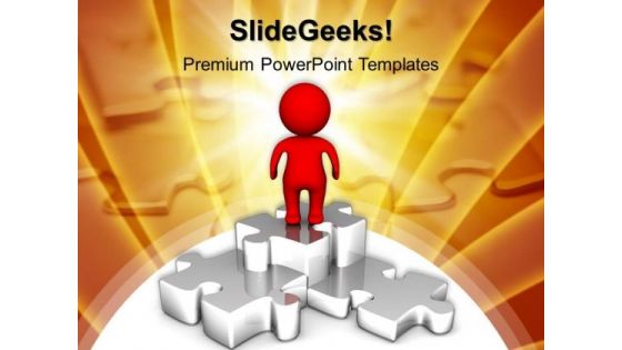 3d Man On Puzzle Podium Business PowerPoint Templates And PowerPoint Themes 1012