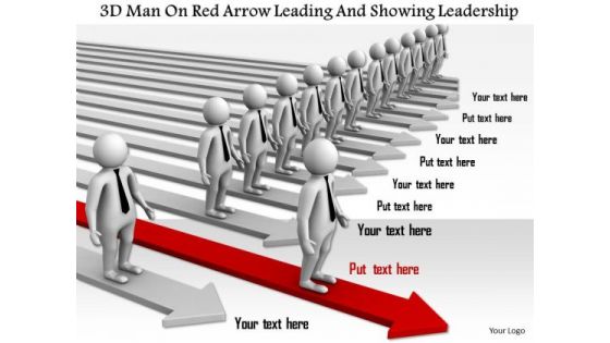 3d Man On Red Arrow Leading And Showing Leadership