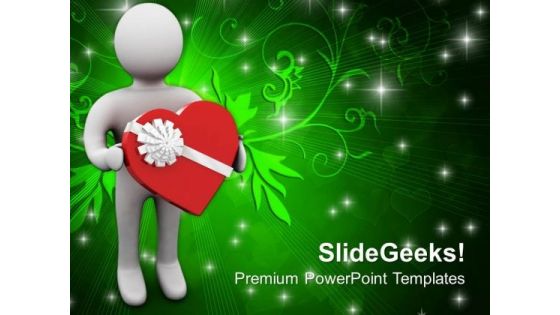 3d Man Presenting Red Heart Valentine Gift PowerPoint Templates Ppt Backgrounds For Slides 0213