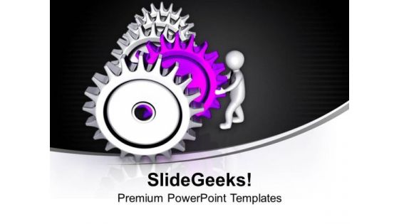 3d Man Pushing Gear Leadership PowerPoint Templates Ppt Backgrounds For Slides 0213