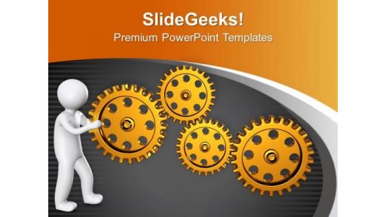 3d Man Pushing Gears PowerPoint Templates Ppt Backgrounds For Slides 0713