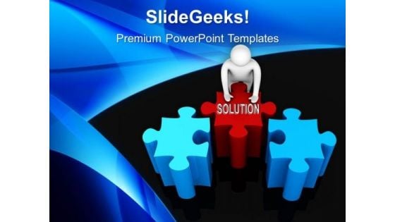 3d Man Pushing Puzzle For Solution PowerPoint Templates Ppt Backgrounds For Slides 0113