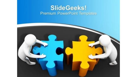 3d Man Pushing Puzzles Joining Team Effort PowerPoint Templates Ppt Backgrounds For Slides 0113