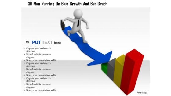 3d Man Running On Blue Growth And Bar Graph