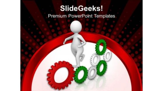 3d Man Running On Gears PowerPoint Templates Ppt Backgrounds For Slides 0713