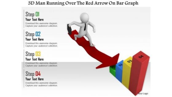 3d Man Running Over The Red Arrow On Bar Graph