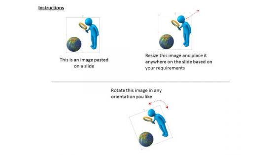 3d Man Seeing Globe From Magnifier