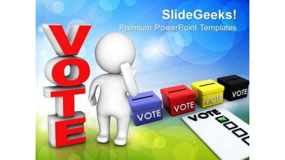 3d Man Standing Beside The Word Vote People PowerPoint Templates And PowerPoint Themes 1012