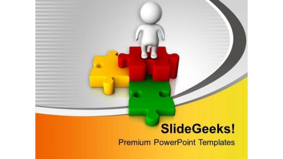 3d Man Standing On Puzzles Winner PowerPoint Templates Ppt Backgrounds For Slides 0213