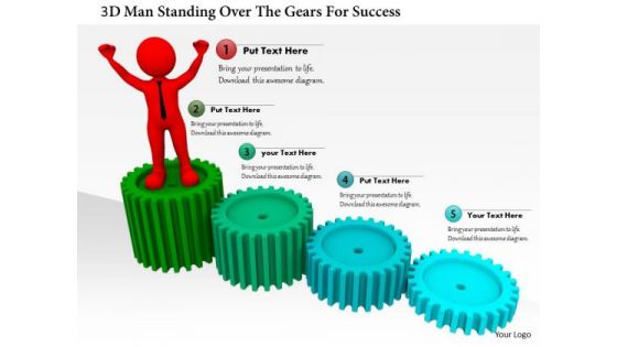 3d Man Standing Over The Gears For Success