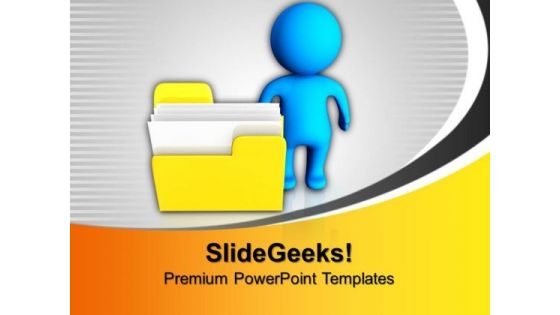 3d Man Stands Besides Folder Business PowerPoint Templates And PowerPoint Themes 1012