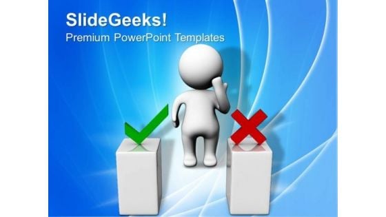 3d Man Thinking Behind Two Podiums PowerPoint Templates And PowerPoint Themes 1012