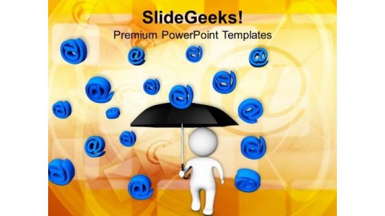 3d Man Under Umbrella Blue At Symbol PowerPoint Templates Ppt Backgrounds For Slides 0313