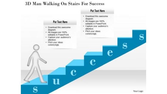 3d Man Walking On Stairs For Success Presentation Template