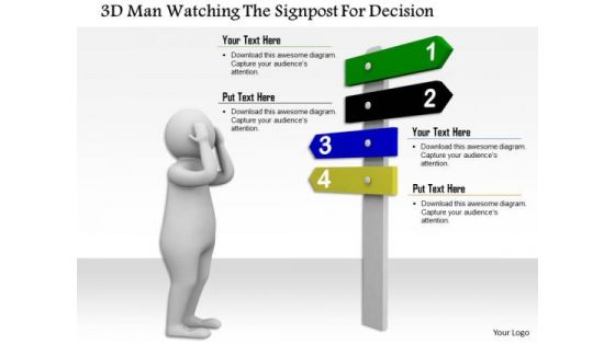 3d Man Watching The Signpost For Decision