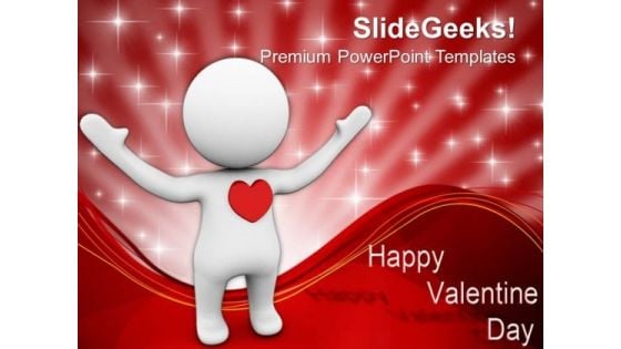 3d Man With A Red Heart Concept Of Love PowerPoint Templates Ppt Backgrounds For Slides 0213