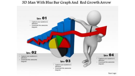 3d Man With Blue Bar Graph And Red Growth Arrow