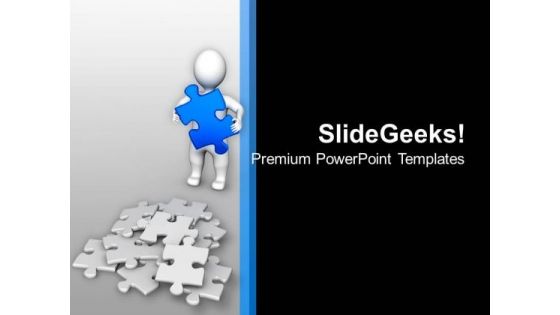 3d Man With Blue Puzzle Solution PowerPoint Templates Ppt Backgrounds For Slides 0213