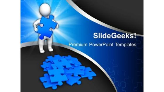 3d Man With Blue Puzzles PowerPoint Templates And PowerPoint Themes 1012