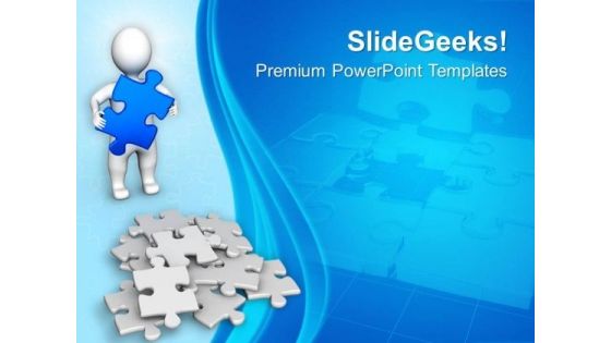 3d Man With Bunch Of Puzzle Pieces Business PowerPoint Templates Ppt Backgrounds For Slides 1212