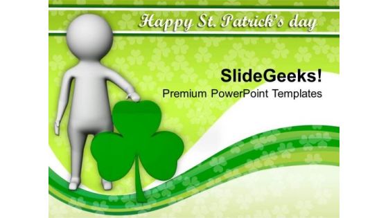 3d Man With Clover St Patricks Day PowerPoint Templates Ppt Backgrounds For Slides 0313