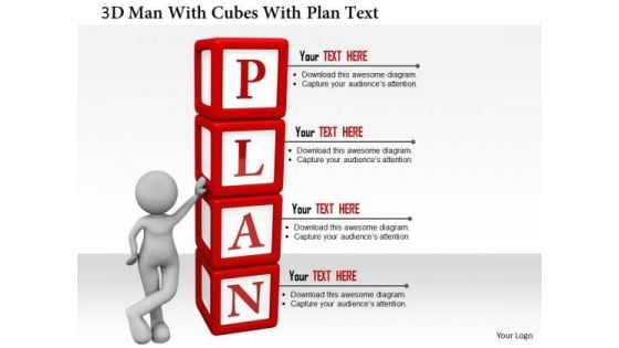 3d Man With Cubes With Plan Text