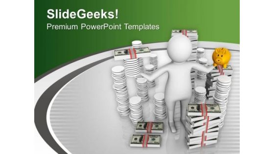 3d Man With Dollars And Piggy Bank PowerPoint Templates Ppt Backgrounds For Slides 0713 3d Man With Dollars And Piggy Bank PowerPoint Templates Ppt Backgrounds For Slides 0713
