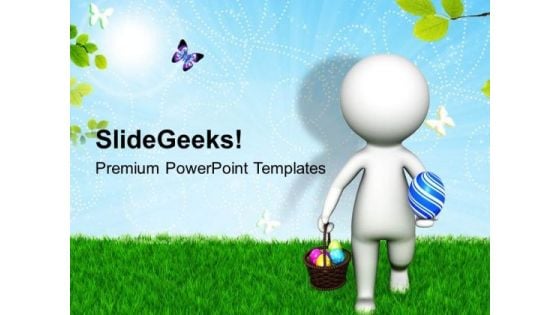 3d Man With Easter Basket On Grass PowerPoint Templates Ppt Backgrounds For Slides 0813