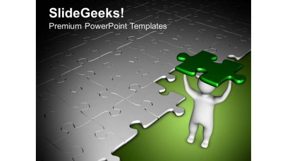 3d Man With Green Puzzle Solution PowerPoint Templates Ppt Backgrounds For Slides 0313