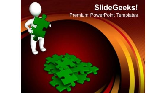 3d Man With Green Puzzles PowerPoint Templates And PowerPoint Themes 1012