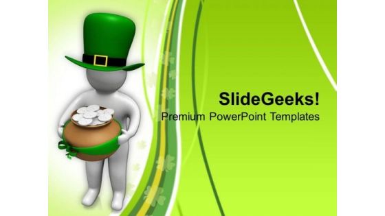 3d Man With Hat And Gold Coins PowerPoint Templates Ppt Backgrounds For Slides 0313