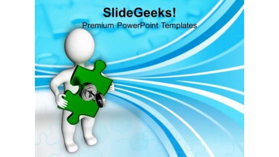 3d Man With Locked Jigsaw Puzzle Security PowerPoint Templates And PowerPoint Themes 1112