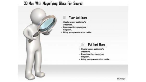 3d Man With Magnifying Glass For Search