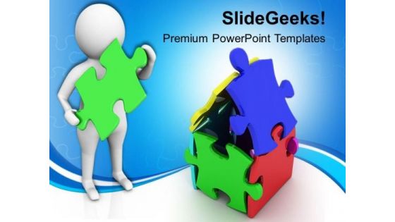 3d Man With Puzzle House PowerPoint Templates Ppt Backgrounds For Slides 0813