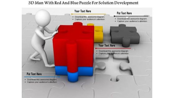 3d Man With Red And Blue Puzzle For Solution Development