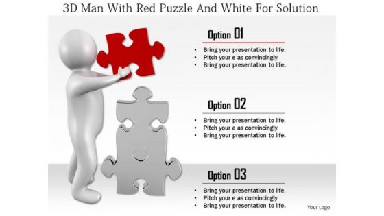3d Man With Red Puzzle And White For Solution