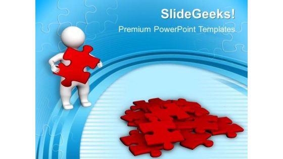 3d Man With Red Puzzles PowerPoint Templates And PowerPoint Themes 1012