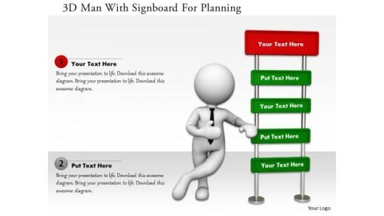 3d Man With Signboard For Planning PowerPoint Templates