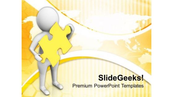 3d Man With Yellow Puzzle Piece PowerPoint Templates Ppt Backgrounds For Slides 0713