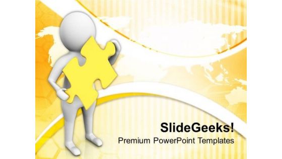 3d Man With Yellow Puzzle Piece PowerPoint Templates Ppt Backgrounds For Slides 0713 3d Man With Yellow Puzzle Piece PowerPoint Templates Ppt Backgrounds For Slides 0713