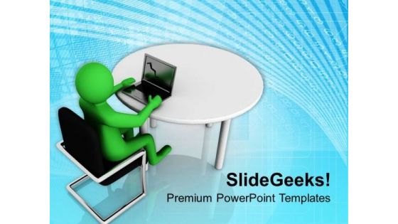 3d Man Working On Computer PowerPoint Templates Ppt Backgrounds For Slides 0813