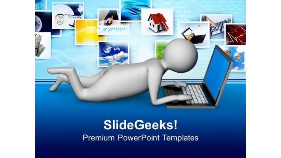 3d Man Working On Laptop PowerPoint Templates Ppt Backgrounds For Slides 0813