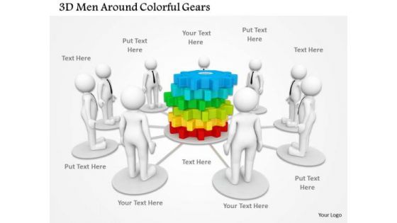 3d Men Around Colorful Gears PowerPoint Templates