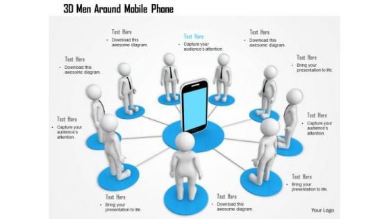 3d Men Around Mobile Phone PowerPoint Templates