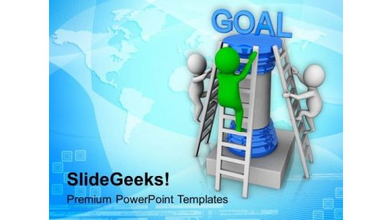 3d Men Climbing On Ladder For Goal PowerPoint Templates Ppt Backgrounds For Slides 0813