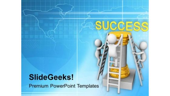 3d Men Climbing On Success Pillar PowerPoint Templates Ppt Backgrounds For Slides 0813